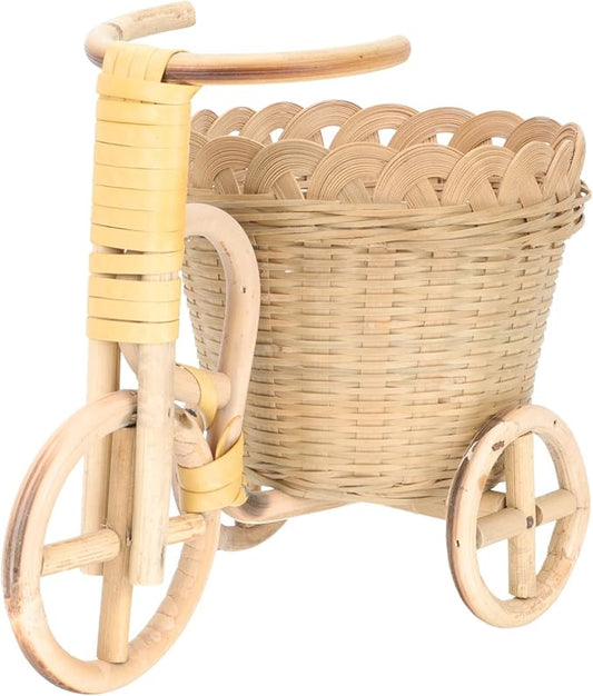 Mini Tricycle Woven Storage Basket for Home Decor Handcrafted Bamboo Organizer for Pens Flowers and Sundries Elegant Design for Office and Party Arrangements