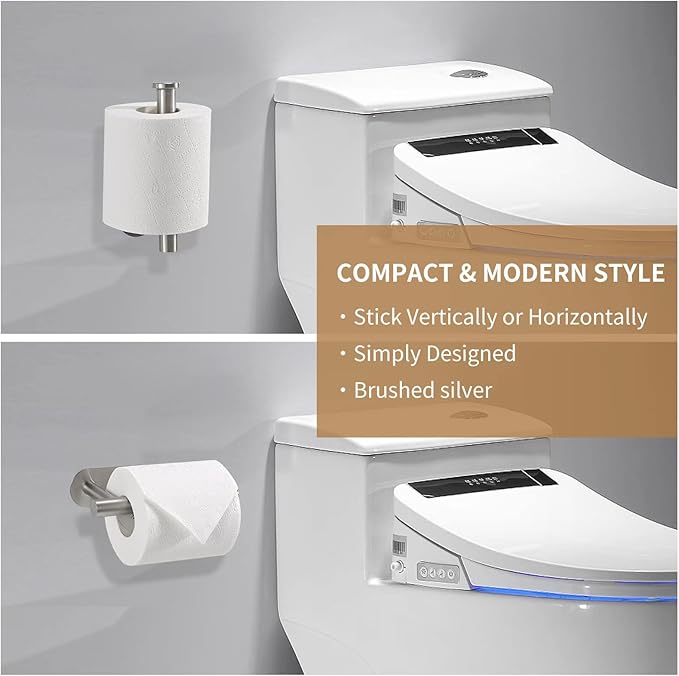 LAYUKI Toilet Paper Holder,Adhesive,Matt Black,Wall Mount,Toilet Paper Roll Holder,no Drilling,Bathroom/Rv/Washroom, SUS 304 Stainless Steel, Rustproof (Black, 1 Piece)
