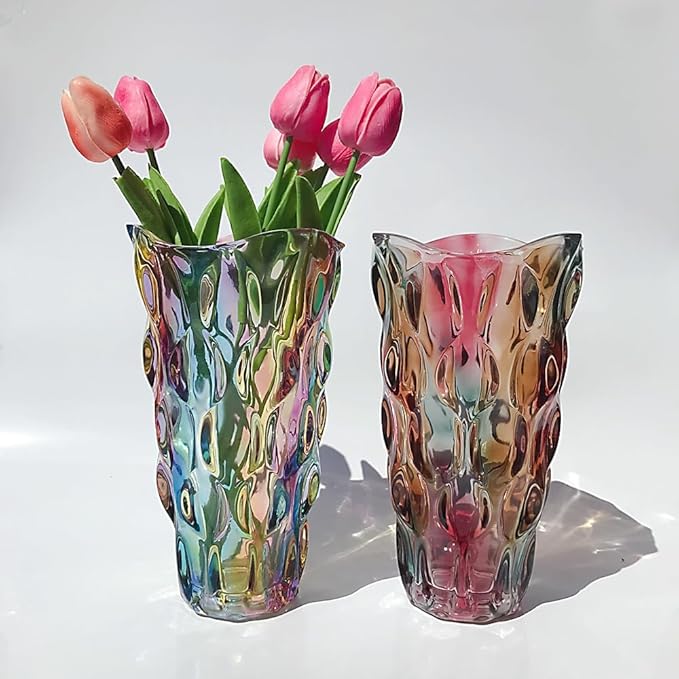 Unbreakable Flower Glass Vase 3.5lb 9.5inch Sparkle vase Bohemian Style, for Centerpieces,Kitchen,Office, Living Room,Wedding,Perfect Home Decor Glass Vase (Sparkle Color)