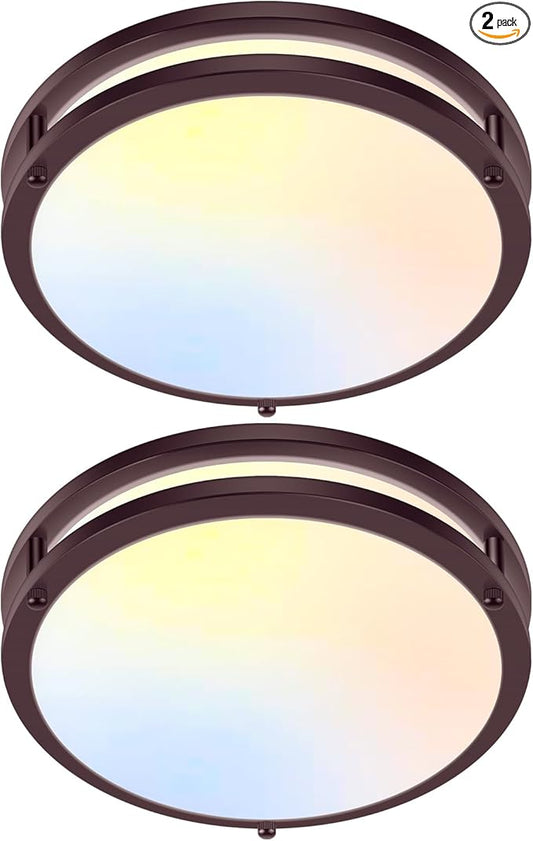 2-Pack 36W Dimmable LED Ceiling Lights, 12inch Oil Rubber Bronze Flush Mount Light Fixtures 3600LM 2700K/3000K/4000K/5000K/6500K Adjustable Ceiling Lights, Modern Lighting for Kitchen Hallway Bathroom
