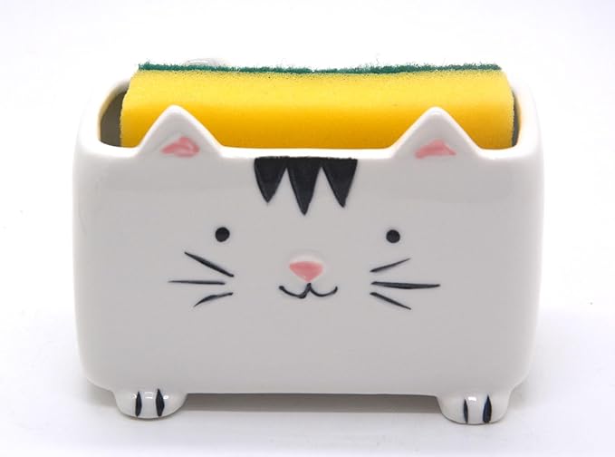 Cat Sponge Holder Ceramic Cat Soap Holder Cute Cat Decor Kitchen Accessories Cat Home Decor Ceramic Kitchen Sponge Holder Cat Gifts Ideal Gifts for Women Birthdays Valentines Day Gifts