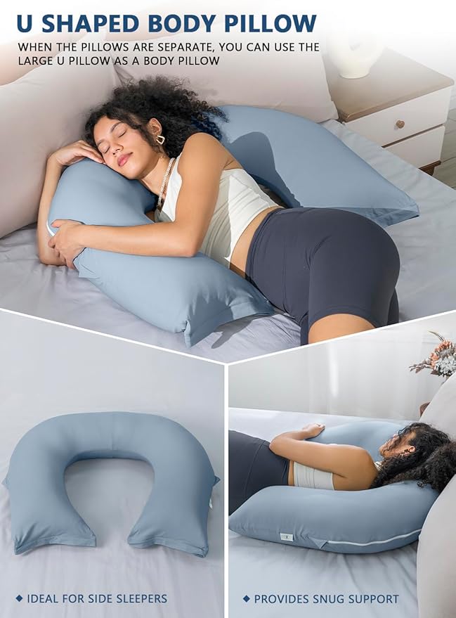 INSEN Reading Pillow, Back Pillow for Sitting in Bed for Reading, Nurse & Relax, Reading Pillow for Adults, Moms & Kids, Sit Up Pillow for Bed, Natural Blue