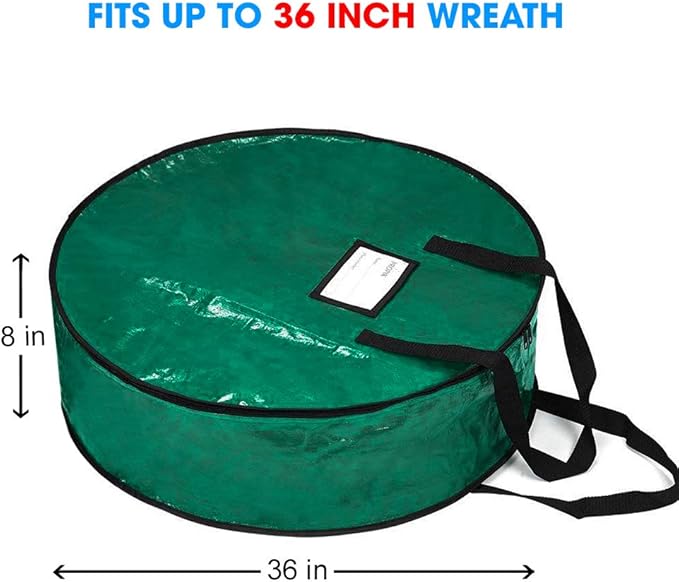 ProPik Christmas Wreath Storage Bag 36" - Garland Holiday Container with Tear Resistant Material - Featuring Heavy Duty Handles and Transparent Card Slot - 36” X 8” (Green)
