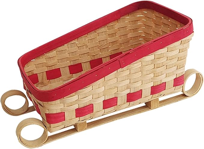 Sled Ornament Woven Basket Christmas Decoration Multifunction Kitchen Counter Storage Bin Food Basket for Parties Decoration, 34x20x18cm