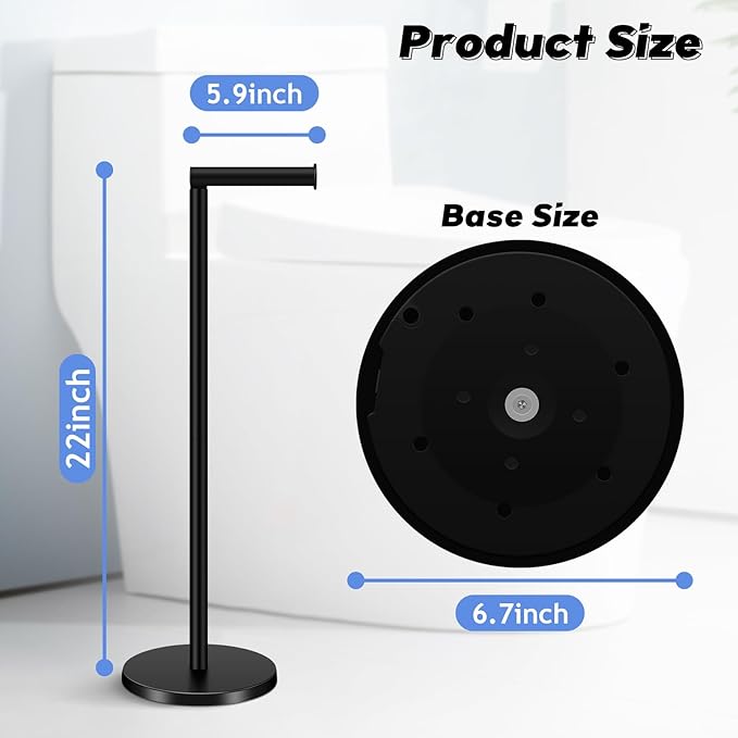 TACGEA Toilet Paper Holder Stand, Bathroom Toilet Paper Roll Holder Stainless Steel Free Standing, Storage for 4 Rolls of Paper, Black Set of 2