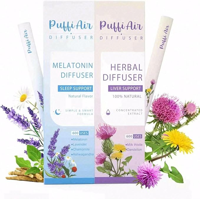 Herbal Diffuser Duo, Liver Care and Sleep Diffuser Pens with Extract of Melatonin and Milk Thistle, 100% Natural Swap, Night Renewal Duo, 600 Uses Each