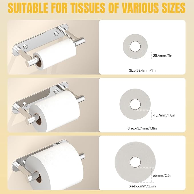 BESy Adhesive or Screw Toilet Paper Holder Wall Mount Rustproof Modern Roll Holder Flexible Pivoting Adjustable Tissue Handle with Self Adhesive or Mounted with Screws Stainless Steel Polished Chrome