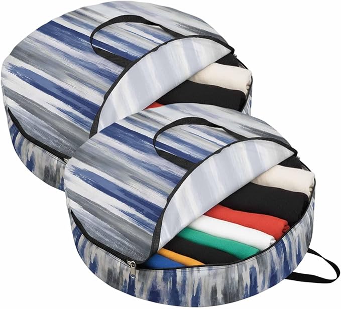24 Inch Round Storage Bag 2 Pack,Watercolor Blue Grey Oil Painting Art Waterproof Wreath Storage Container with Handles&Zipper Modern Abstract Closet Organizer Bags Garland Box
