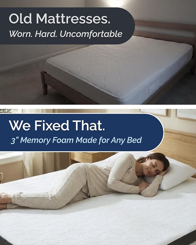 Memory Foam Mattress Topper with Cooling Cover - 3 Inch Cooling Gel Mattress Topper - Extra Plush Thick & Comfortable - Short Queen Size Mattress Pad with Washable Cover - Pressure Relief Bed Topper