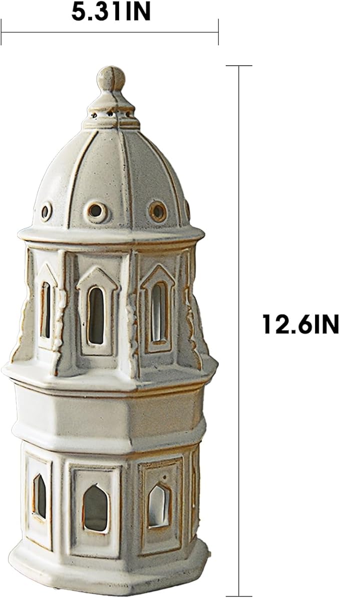 Ceramic Home Decoration 12.6 Inch Tall European Dome Tower for Living Room Bedroom Office Modern Farmhouse Antique Rustic Nordic Ornament Desktop Fireplace Centerpiece Decor