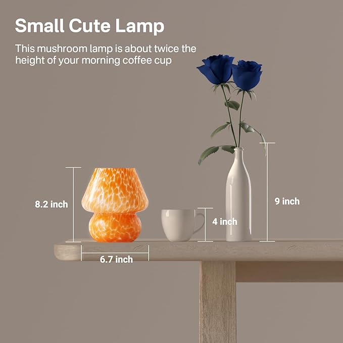 Dawnwake Mushroom Lamp Table Lamp for Bedroom,Small Desk Bedside Lamps for Living Room,Mushroom Decor Cute Mini Modern Mid Century Lamps for Night Stands,Aesthetic Home Living Room Decor(Flame Orange)