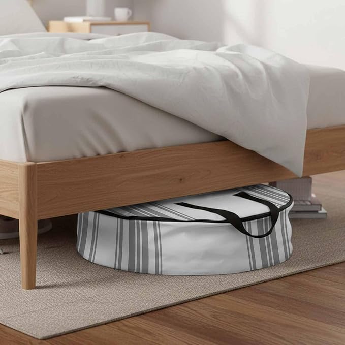 Storage Bag Gray Stripes Round Storage Totes Bins Closet Organizers with Zippers & Handle Simple Style Clothes Storage Container for Bedroom Dorm Space Saving Packing Supplies Moving Bags