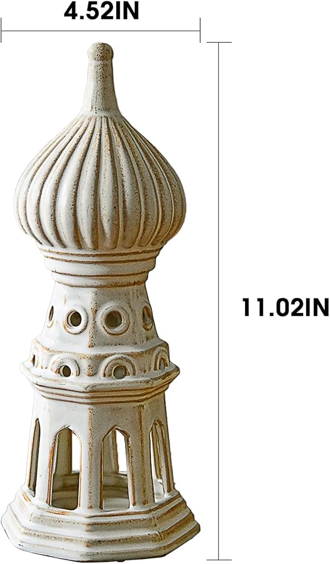 Ceramic Home Decoration 11.02 Inch Tall Onion Dome Tower for Living Room Bedroom Office Modern Farmhouse Antique Rustic Nordic Ornament Desktop Fireplace Centerpiece Decor