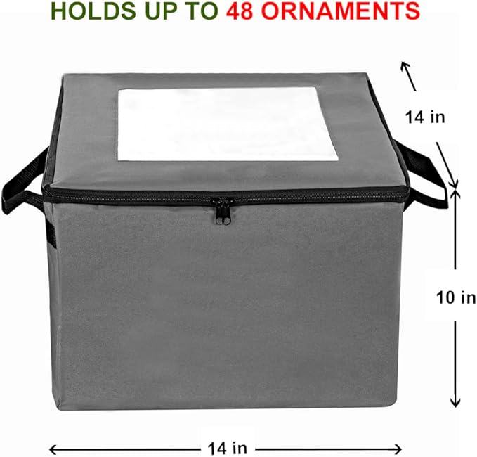 ProPik Holiday Ornament Storage Box Organizer Chest, With 3 Separate Removable Trays Holds Up to 48 Ornaments Balls, Three separated Trays With Dividers To Organize Bulbs (Gray)
