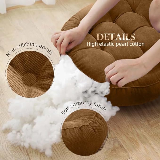 Meditation Floor Pillow Set of 2 Large Round Floor Cushions for Adults Tufted Corduroy Floor Seat Pillows Cushion for Living Room Tatami Yoga,Yellow 22x22 Inch