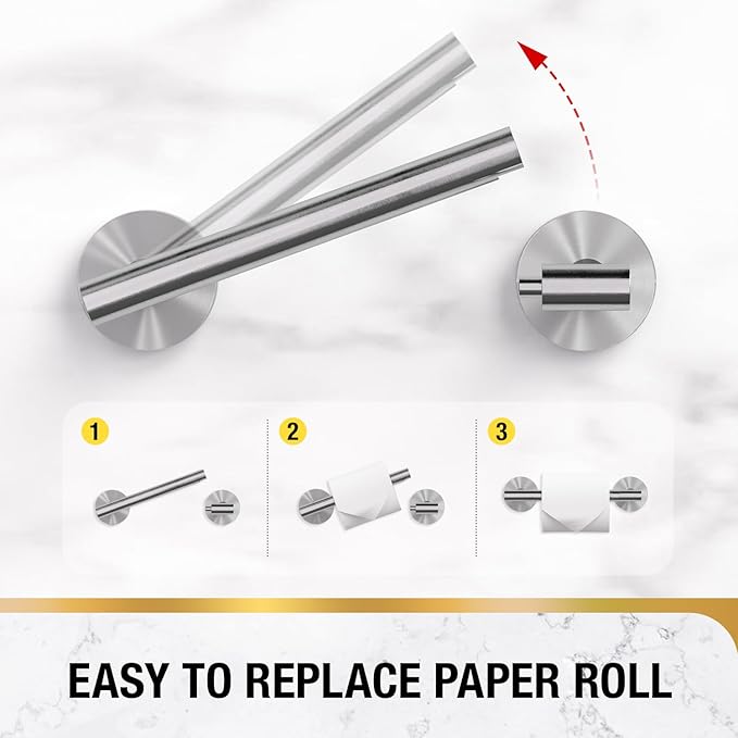 HITSLAM Brushed Nickel Toilet Paper Holder Wall Mount, Double Post Pivoting Toilet Paper Roll Holder, SS304 Stainless Steel Bathroom Toilet Tissue Holder