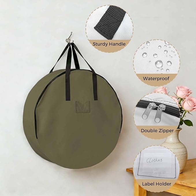30 Inch Round Storage Bag 2 Pack,Dark Brown Solid Color Waterproof Wreath Storage Container with Handles&Zipper Simple Art Closet Organizer Bags Garland Box