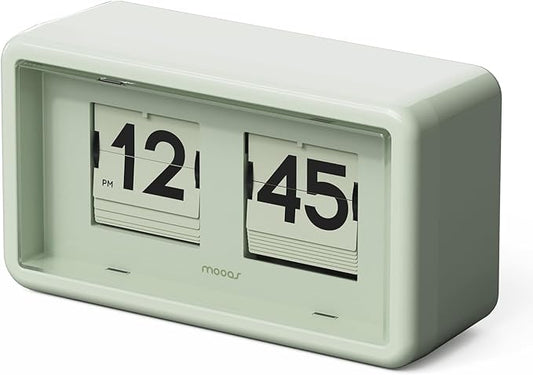 mooas Newtro Flip Desk Clock, Retro Design Auto Flip Clock, Automatic Turning Vintage Flip, Battery Powered, AM/PM, Home Décor Ideal for Home Office School Hotel Café (Olive)