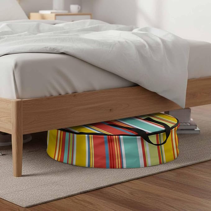 Storage Bag Colorful Stripes Round Storage Totes Bins Closet Organizers with Zippers & Handle Boho Style Striped Clothes Storage Container for Bedroom Dorm Space Saving Packing Supplies Moving Bags