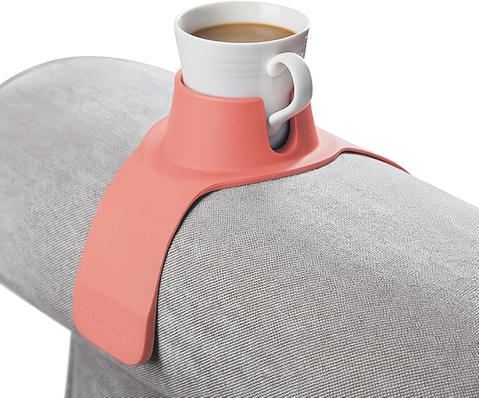 HIT PRODUCTS CouchCoaster® - Armrest Couch Cup Holder in LIMITED EDITION Blush Pink - A Weighted, Silicone, Anti Slip Coaster Stops Spills On Your Sofa, Armchair Or Recliner & Keeps Drinks in Reach