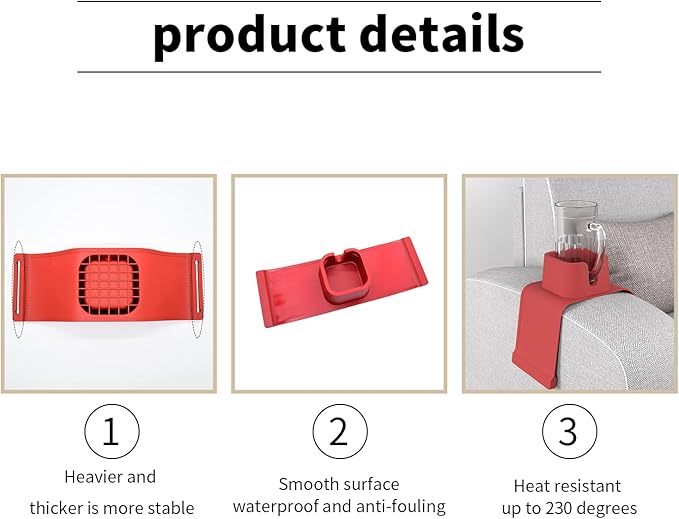 vodvob Couch Cup Holder, Anti-Spill Sofa Cup Holder Silicone Coaster, Suitable for Sofa Recliner Armchairs,Red