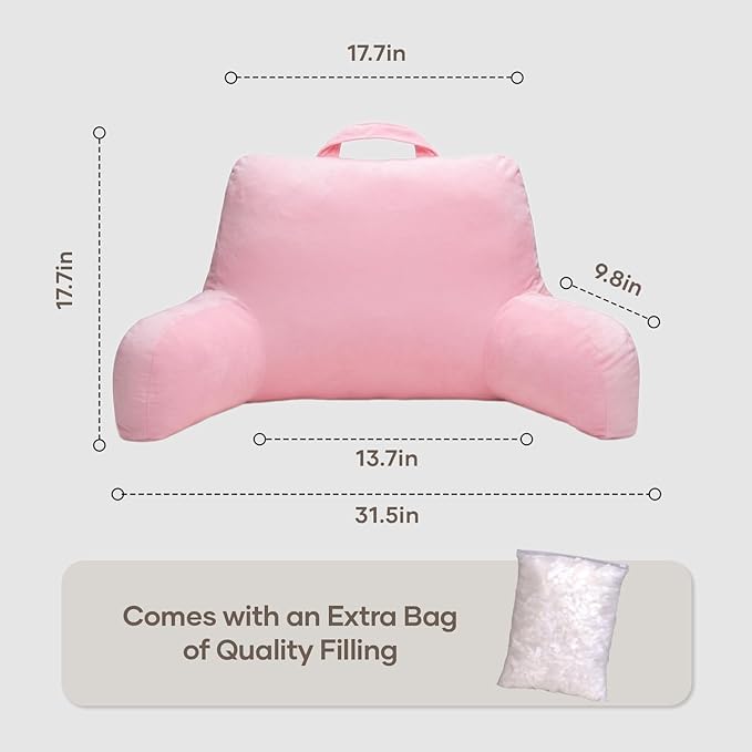 NOONTIDE Reading Pillow for Sitting up in Bed and Couch,Large Back Pillow for Adult & Teens with Soft Adjustable Neck Roll Backrest Pillow,Washable Cover,Watching TV/Gaming/Relaxing(Pink)