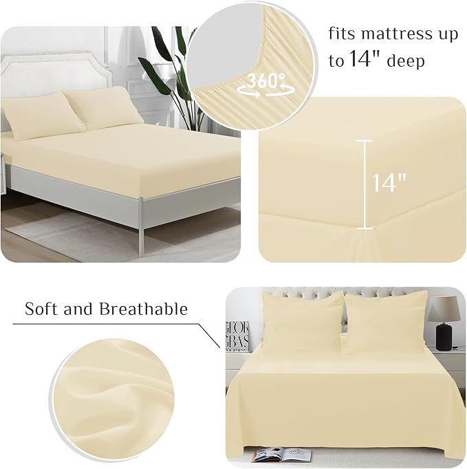 JOLLYVOGUE Twin Comforter Set, Ultra-Soft Bed in a Bag Twin Size 5 Pieces, Oeko-TEX Certified Bedding Set with Down Alternative Comforter, Sheets, Pillowcases & Shams, Light Yellow