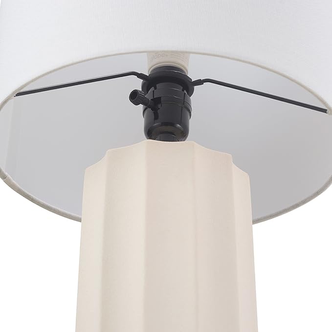 Globe Electric 65922 20" Table Lamp, Ribbed Concrete Finish, White Linen Shade