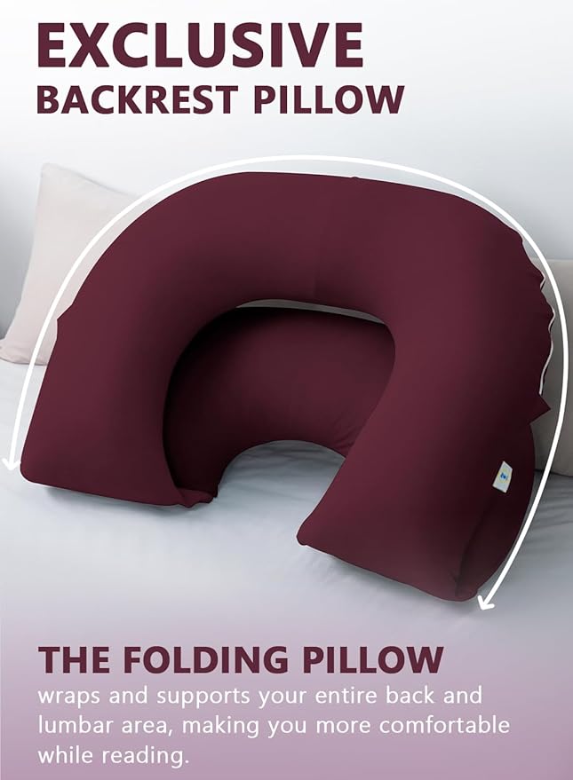 INSEN Reading Pillow, Back Pillow for Sitting in Bed for Reading, Nurse & Relax, Reading Pillow for Adults, Moms & Kids, Sit Up Pillow for Bed (Dark Purple)