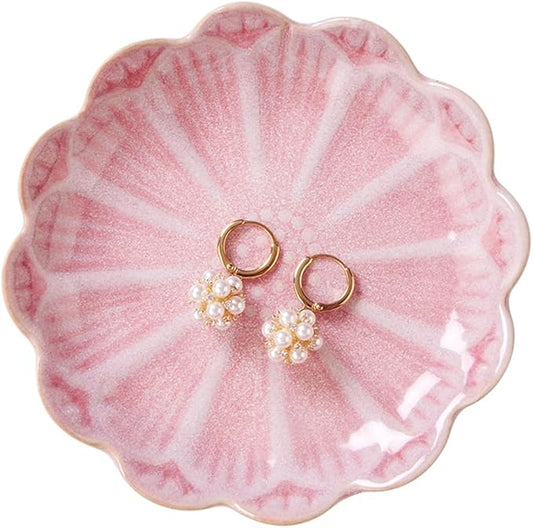 Lotus Ring Holder Dish Small Indoor Ash Tray, Ceramic Dessert Plate Trinket Jewelry Holder Organizing Necklace Earrings for Parents Friends Sister, Pink. All Jewelries Are NOT Included.