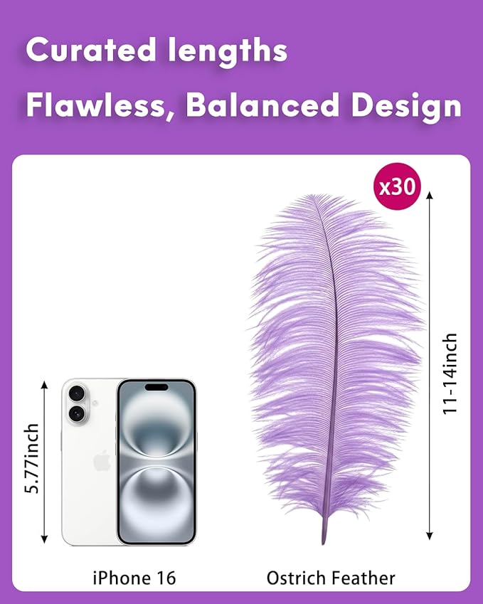30pcs Light Purple Ostrich Feathers Natural Bulk 11-14inch(28-35cm) Vase Craft Wedding Home Party Centerpieces Christmas Day Decoration