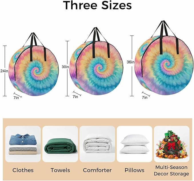 Storage Bag Colorful Tie Dye Round Storage Totes Bins Closet Organizers with Zippers & Handle Boho Tribal Style Clothes Storage Container for Bedroom Dorm Space Saving Packing Supplies Moving Bags