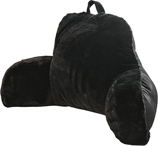 Aimuan Reading Pillow Bed Rest Pillow with Arms Rabbit Fur Cushion for Adults Teens Incline Rest Sitting up & Sleeping Snoring Pillow with Pregnancy Lumbar Back Support (Standard, Black)