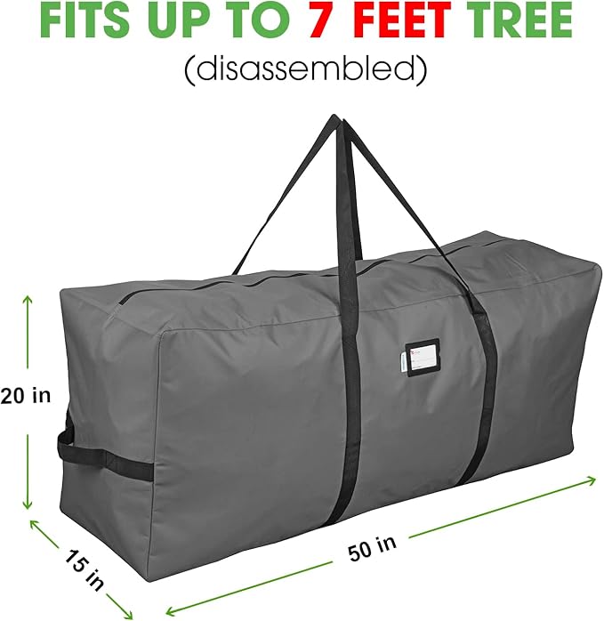 Primode Heavy Duty Christmas Tree Storage Bag | Fits Up to 7 Ft. Disassembled Holiday Tree | 50” x 15” x 20” Tree Storage Container | Xmas Storage Box | Durable 600D Oxford Material (Gray)