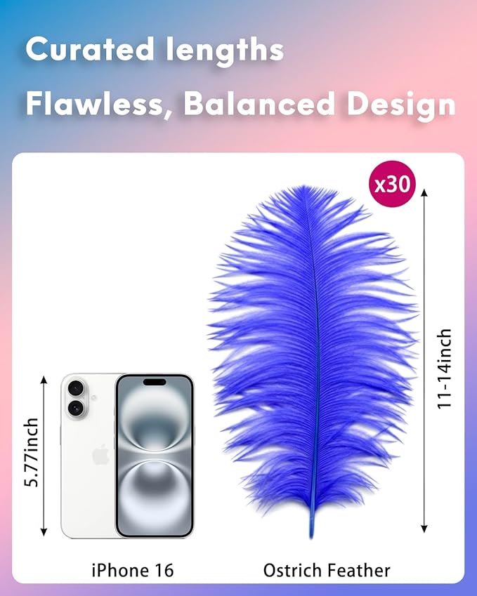 30pcs Royal Blue Ostrich Feathers Natural Bulk 11-14inch(28-35cm) Vase Craft Wedding Home Party Centerpieces Christmas Day Decoration
