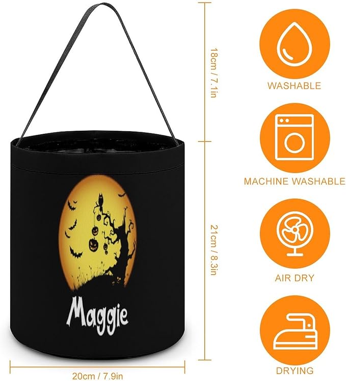 Personalized Halloween Trick or Treat Candy Bag with Name Custom Text Party Tote Bucket Halloween Candy Basket Gift (Bag-9)