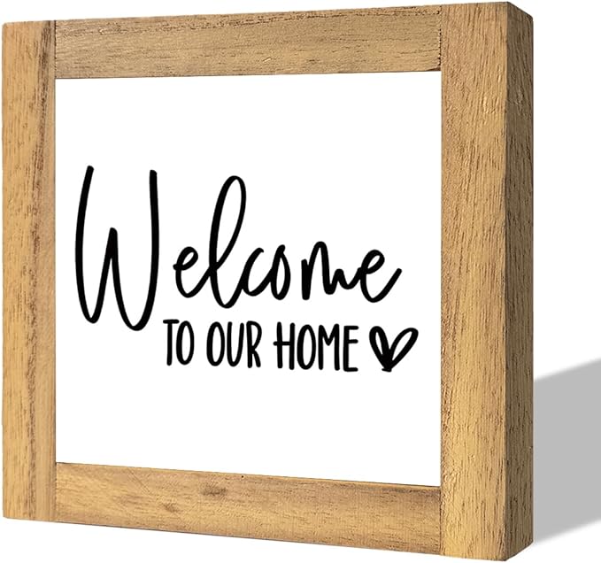 Welcome To Our Home - Freestanding Farmhouse Welcome Sign for Entryway, Front Door & Porch Decor
