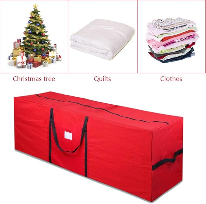 Christmas Tree Storage Bag Fits Up to 7.5 Ft Artificial Disassembled Trees Large Christmas Storage Containers Heavy Duty 600D Oxford Xmas Holiday Tree Bag with Durable Handles & Dual Zipper (Red)