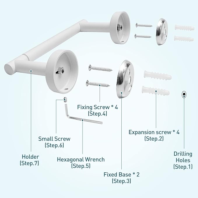 POKIM White Toilet Paper Holder, Stainless Steel Double Post Pivoting Wall Mount Holder, Fits Mega Large/Jumbo Rolls, Commercial Bathroom Tissue Dispenser for Home & Commercial Use