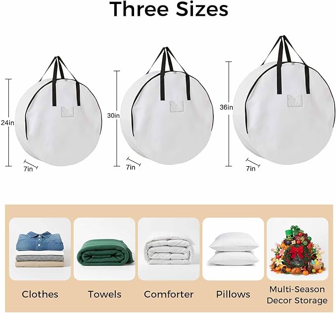 Storage Bag White Round Storage Totes Bins Closet Organizers with Zippers & Handle Pure Solid Color Clothes Storage Container for Bedroom Dorm Space Saving Packing Supplies Moving Bags