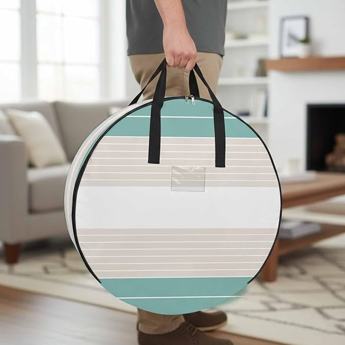 Storage Bag Cream Striped Round Storage Totes Bins Closet Organizers with Zippers & Handle Ombre Teal Stripes Clothes Storage Container for Bedroom Dorm Space Saving Packing Supplies Moving Bags