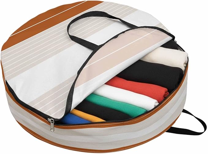 Storage Bag Cream Striped Round Storage Totes Bins Closet Organizers with Zippers & Handle Ombre Caramel Stripes Clothes Storage Container for Bedroom Dorm Space Saving Packing Supplies Moving Bags