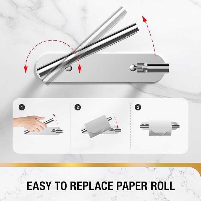HITSLAM Chrome Toilet Paper Holder, SUS304 Stainless Steel Bathroom Toilet Paper Roll Holder Wall Mounted and Self Adhesive, No Drill Tissue Holder Use for Washroom and Kitchen