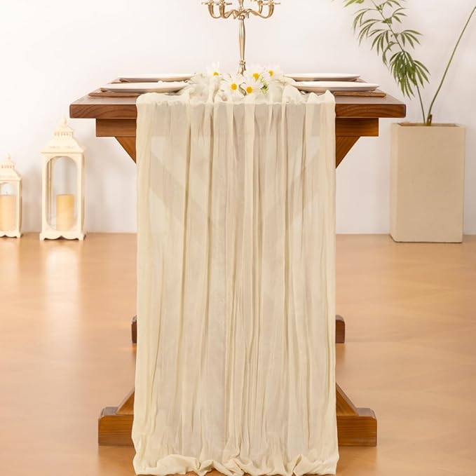Socomi 10pcs Beige Easter Spring Cheesecloth Table Runner Boho Rustic Gauze 120 inch 10FT Cheese Cloth Runner for Wedding Party Baby Shower Birthday Home Decor Holiday Decorations