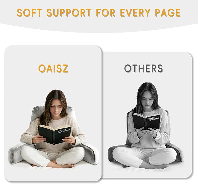 OAISZ Reading Pillow for Sitting in Bed Adult, Reading Pillow with Shredded Memory Foam, Bed Pillow with Washable Cover, Back Pillow Sitting Up with Extend Arms, Navy, X-Large