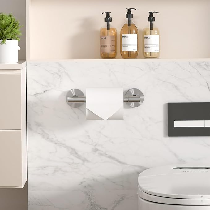 HITSLAM Brushed Nickel Toilet Paper Holder Wall Mount, Double Post Pivoting Toilet Paper Roll Holder, SS304 Stainless Steel Bathroom Toilet Tissue Holder