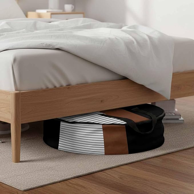 Storage Bag Brown Black Lines Round Storage Totes Bins Closet Organizers with Zippers & Handle Boho Style Clothes Storage Container for Bedroom Dorm Space Saving Packing Supplies Moving Bags