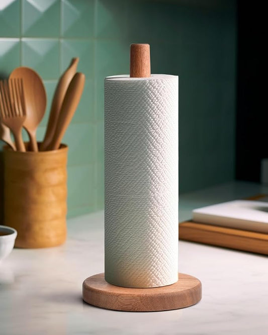 Acacia Wood Paper Towel Holder Stand – Wooden Kitchen Paper Towel Holder Countertop, PTHA, Freestanding Roll Holder for Kitchen & Bathroom & Farmhouse, Large