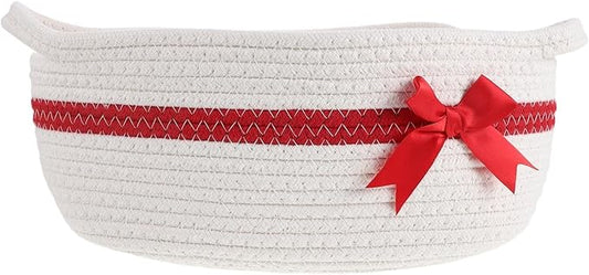 LOGOFUN Christmas Basket Empty with Bow Woven Cotton Rope Storage with Handles for Wedding Baby Showers Holiday Decor