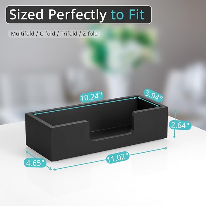 Paper Towel Dispenser Countertop, Wood Bathroom Paper Towel Holder, Black Napkin Holder for Kitchen, Countertop Multifold C-Fold, Z-Fold, Trifold Paper Hand Towel Dispenser for Toilet, Black